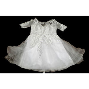 Tulle Short Wedding Dress Applique Flower Vintage Tea-length Bridal Dress
